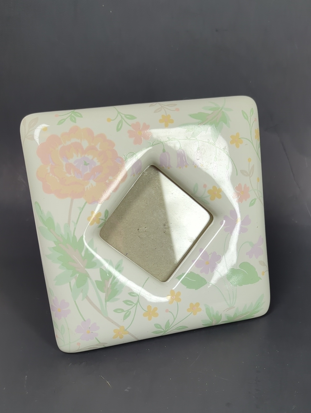 80s Hallmark Ceramic Photo Picture Frame Floral Pastel Diamond